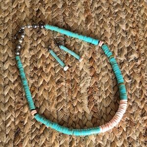 📚 Vintage Artisan Turquoise and Spiny Oyster Shell Heishi Necklace & earrings